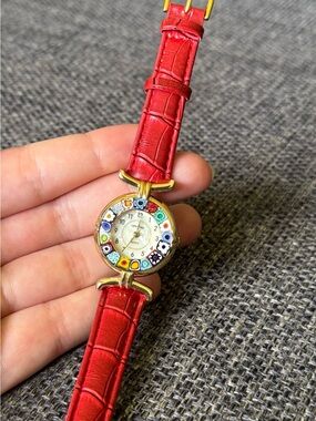 GlassOfVenice Red Murano Glass Millefiori Leather Women's Watch